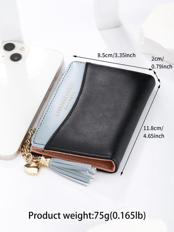 Women's  Heart Shaped and Tassel Charm Zipper Short Wallet, Casual Fashion Pu Leather Multi Card Slots Card Holder for Women & Girls for Daily Use