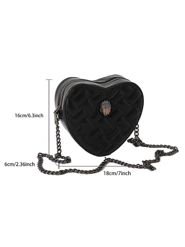 Women's Fashionable Rhinestone Eagle Head Decorated Heart Shaped Crossbody Bag, Casual PU Leather Zipper Shoulder Bag for Daily Used, Trendy Versatile Daily Commuting Bag