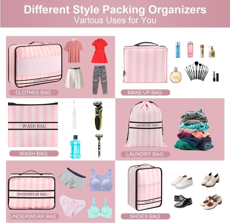 9 Set packingcubes, Travel Packing cubes for Travel Accessories Space Saving Travel Bags for Carry On, Lightweight Mesh Zipper, Pink Streak