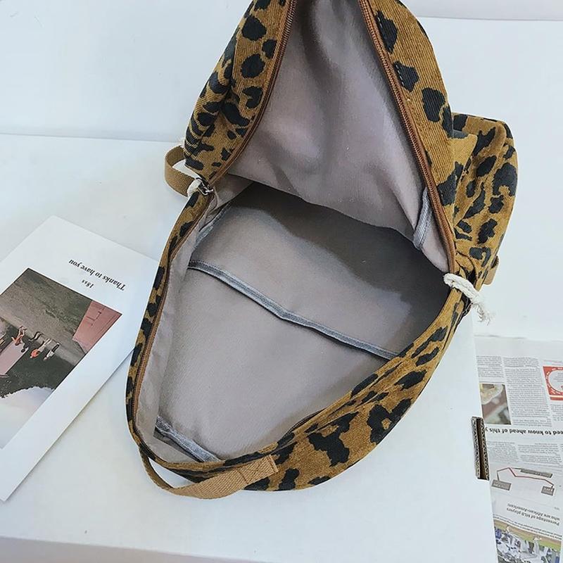 Corduroy Leopard Backpack - Boho Book Bag - Leopard Back Back - Leopard Bookbag