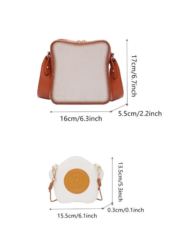 Women's Cute Toast Bread & Egg Shaped Crossbody Bags, 2 Counts set Casual Trendy Novelty Bag Set, Fashionable Versatile Commuting Bags for Women & Girls, Shoulder Bag Set