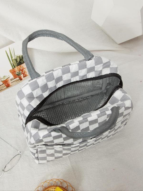 Plaid Pattern Lunch Bag, Portable Insulated Lunch Bag, Waterproof Lunch Box Bag with Zipper for Women & Men, Casual Trendy Versatile High-quality Daily Commuting Bag