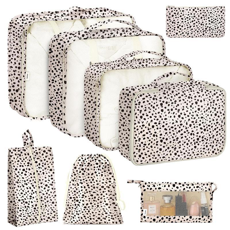 Leopard Pattern Travel Storage Bag Set, 8 Counts set  Makeup  Clothes Shoes Storage Bag, Travel Organizer for Outdoor, Business, Camping