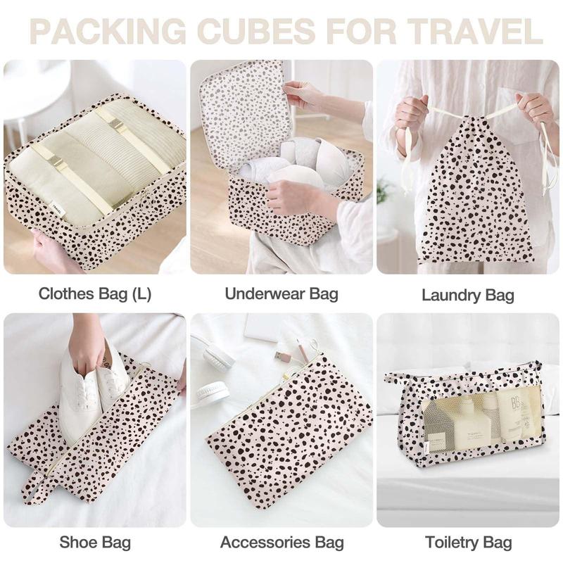 Leopard Pattern Travel Storage Bag Set, 8 Counts set  Makeup  Clothes Shoes Storage Bag, Travel Organizer for Outdoor, Business, Camping