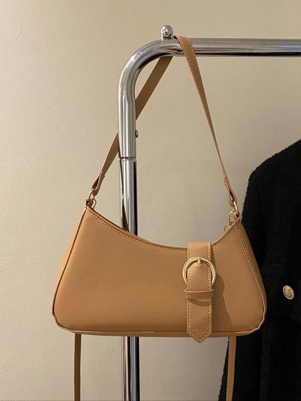 Women's Fashionable Solid Color Baguette Bag, Simple Plain Pu Leather Zipper Shoulder Bag for Daily Used, Casual Trendy Versatile High-quality Daily Commuting Bag, Girl Fashionable Shopping Bag