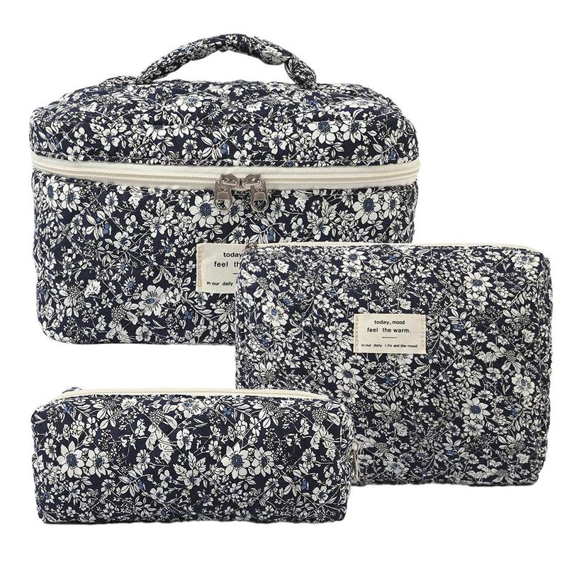 Floral Pattern Makeup Bag Set, 3 Counts set Large Capacity Cosmetic Storage Bag, Zipper Makeup Organizer Pouch, Versatile Storage Bag for Skincare Makeup Products