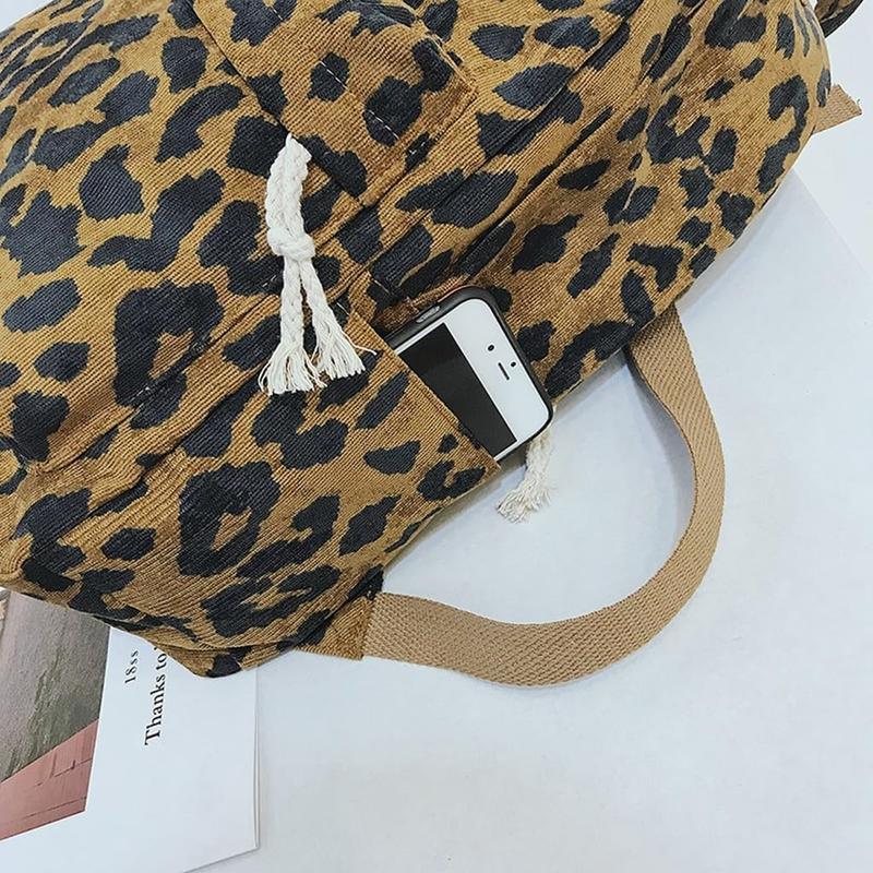 Corduroy Leopard Backpack - Boho Book Bag - Leopard Back Back - Leopard Bookbag