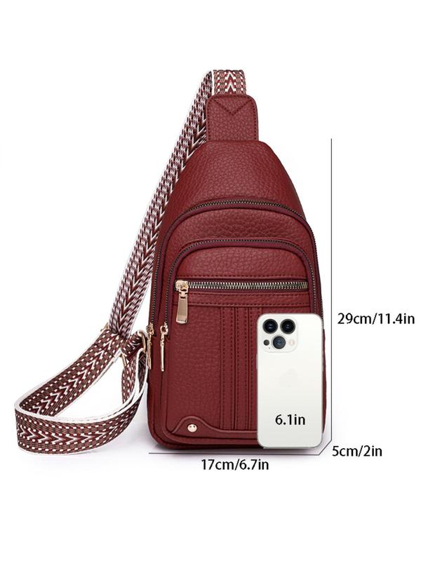 Men's Casual Plain Zipper Sling Bag, Fashionable PU Leather Chest Bag, Small Crossbody Bag, Casual Trendy Versatile High-quality Daily Commuting Bag