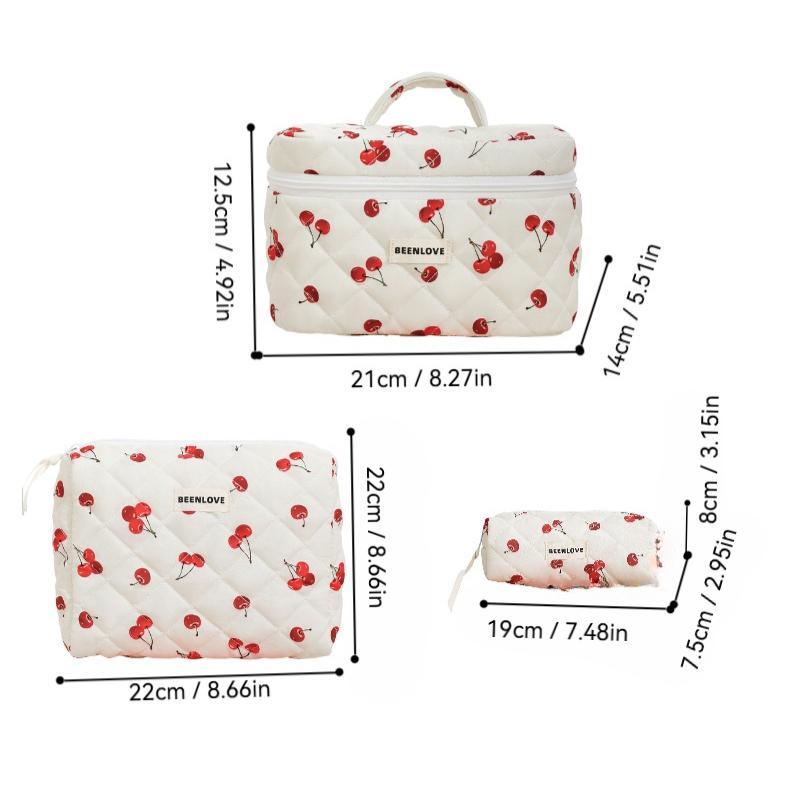 Cherry Pattern Travel Storage Bag Set, 3 Counts set Large Capacity Cosmetic Storage Bag, Portable Travel Toiletry Bag for Indoor & Outdoor