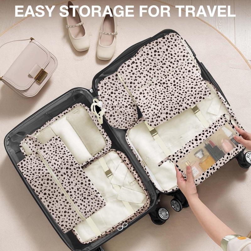 Leopard Pattern Travel Storage Bag Set, 8 Counts set  Makeup  Clothes Shoes Storage Bag, Travel Organizer for Outdoor, Business, Camping