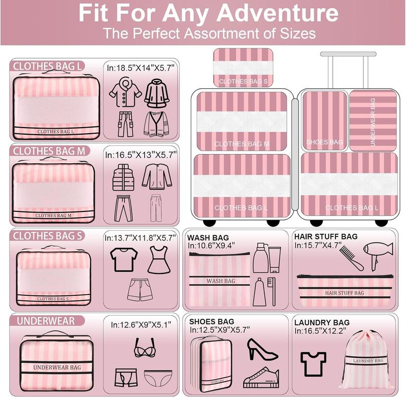 9 Set packingcubes, Travel Packing cubes for Travel Accessories Space Saving Travel Bags for Carry On, Lightweight Mesh Zipper, Pink Streak