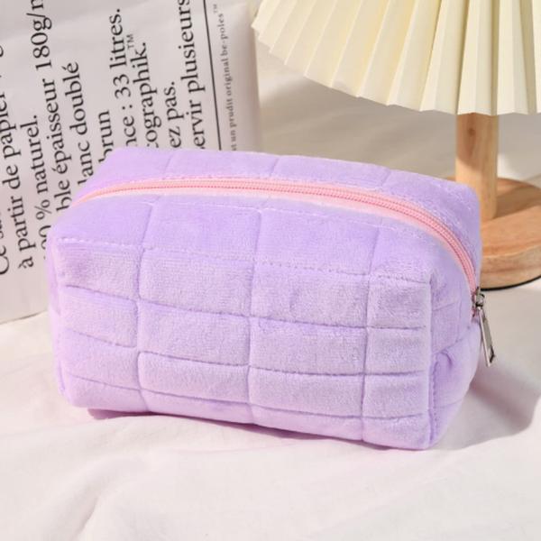 2024 Trendy Solid Square Embossed Large Capacity Zipper Makeup Bag