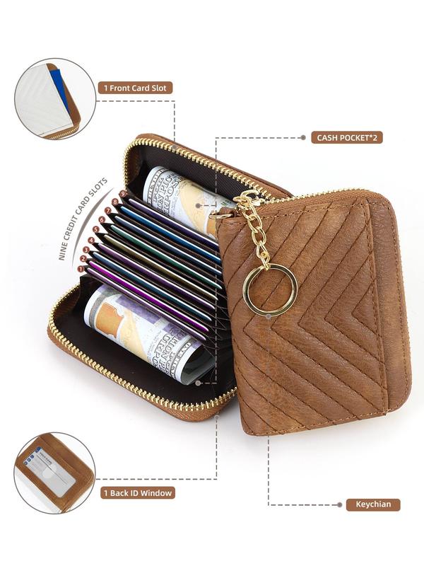 Women's Elegant Minimalist Quilted Card Holder, Trendy Versatile Zipper Card Holder, Chic All-match Card Holder for Daily & Work Use