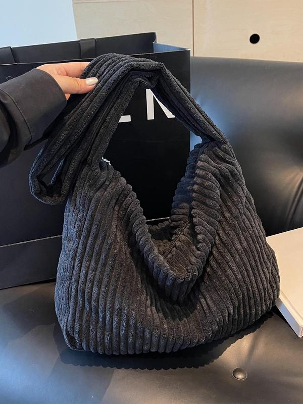 Women's Solid Color Corduroy Tote Bag, Fashionable Large Capacity Shoulder Bag for Daily Used, Casual Trendy Versatile High-quality Daily Commuting Bag