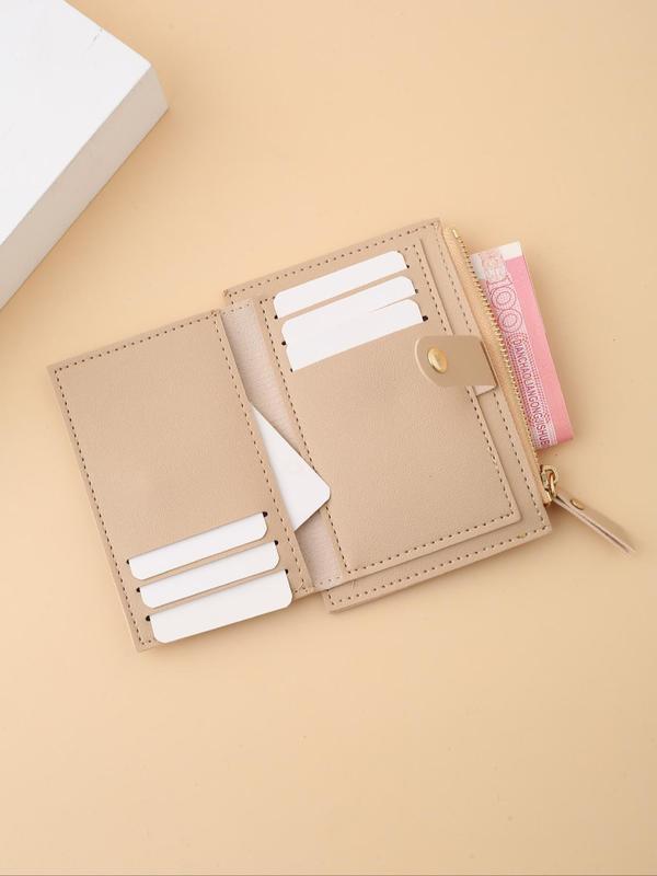 Women's Fashionable Plain Pu Leather Zipper Short Wallet, Casual Versatile Card Holder, with Card Slots for Women, Casual Trendy Versatile High-quality Daily Wallet