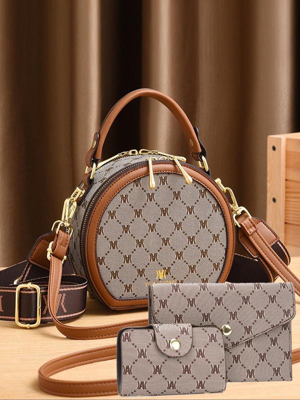 Women's Fashionable All Over Geometric Pattern Crossbody Bag & Wallet & Wristlet, Casual Versatile Handbag Set for Daily Used