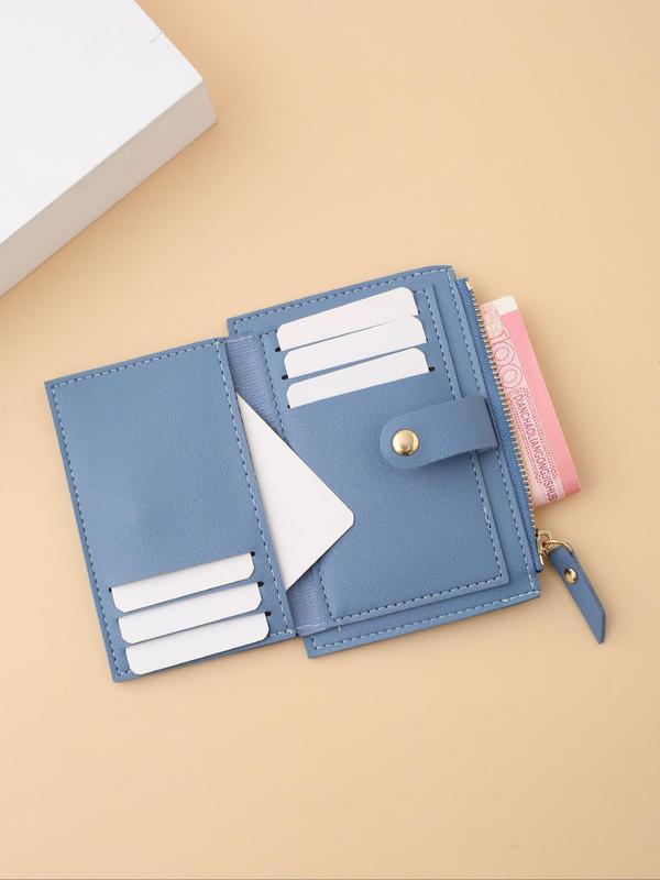 Women's Fashionable Plain Pu Leather Zipper Short Wallet, Casual Versatile Card Holder, with Card Slots for Women, Casual Trendy Versatile High-quality Daily Wallet