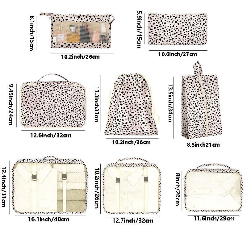 Leopard Pattern Travel Storage Bag Set, 8 Counts set  Makeup  Clothes Shoes Storage Bag, Travel Organizer for Outdoor, Business, Camping