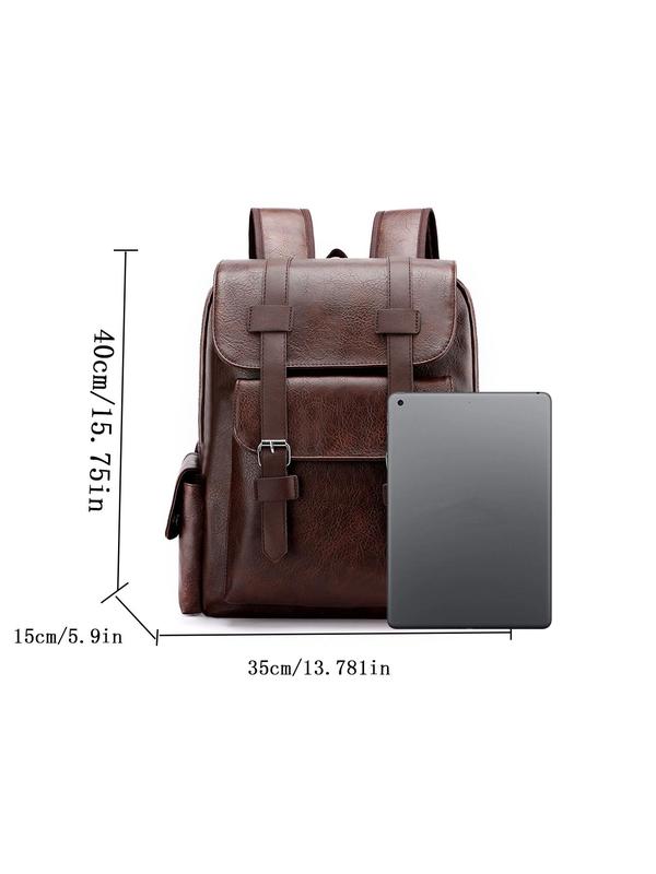 Solid Color Pu Leather Backpack, Fashionable Large Capacity Computer Bag for Men & Women, Casual Trendy Versatile High-quality Daily Commuting Bag