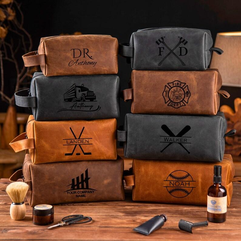 Personalized Men's Leather Toiletry Bag Groomsmen Gifts, Dopp Kit Men's Leather Accessory, Anniversary Gift for Him Graduation Gift for Him