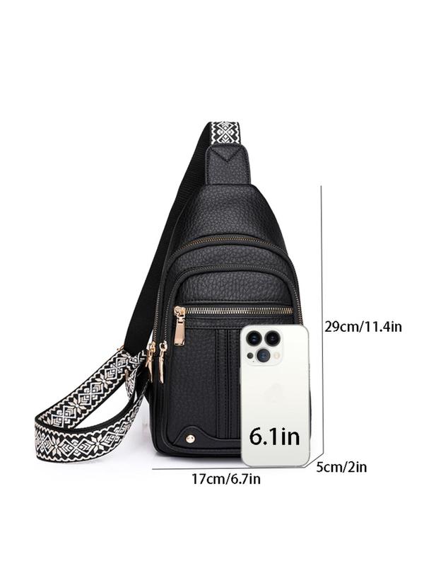 Men's Casual Plain Zipper Sling Bag, Fashionable PU Leather Chest Bag, Small Crossbody Bag, Casual Trendy Versatile High-quality Daily Commuting Bag