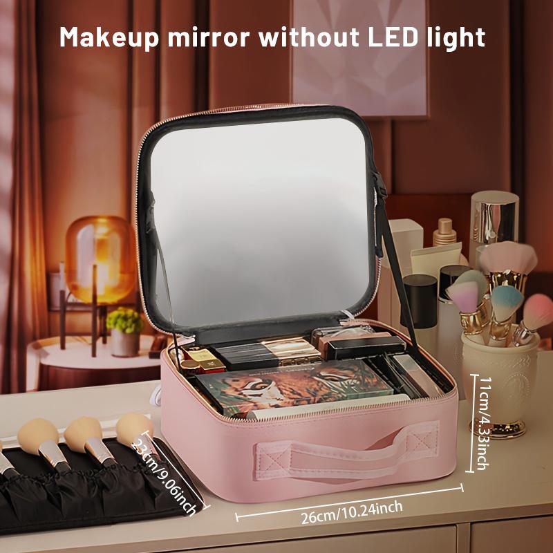 Makeup Bag with LED Mirror, 1 2 Counts Portable Large Capacity Cosmetic Makeup Containers Set Storage Bag with Adjustable Brightness LED Light, Travel Makeup Organizer