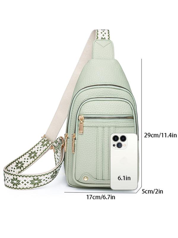 Men's Casual Plain Zipper Sling Bag, Fashionable PU Leather Chest Bag, Small Crossbody Bag, Casual Trendy Versatile High-quality Daily Commuting Bag