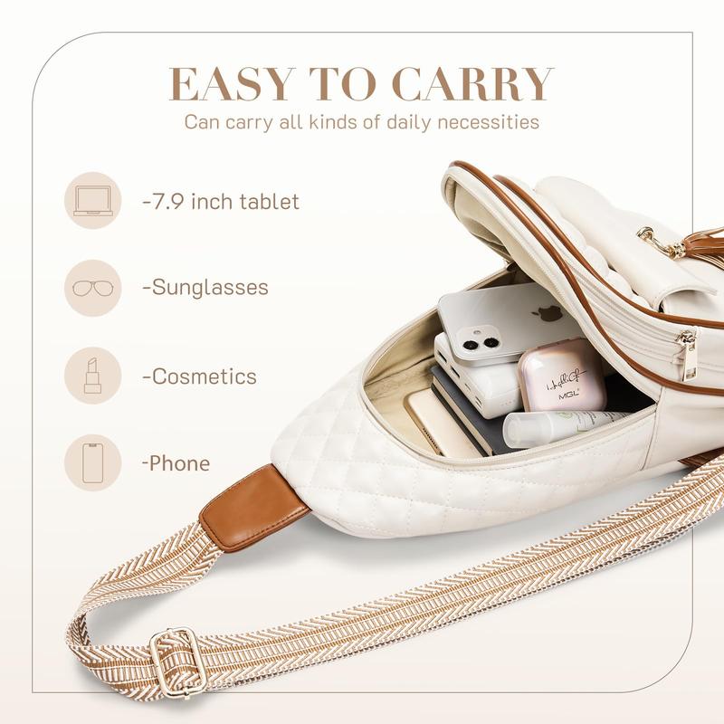 BAGSMART Missnine Sling Bag for Women Quilted PU Leather Fanny Pack Crossbody Bags Trendy Chest Bag Hiking Cycling Travel with Tassel