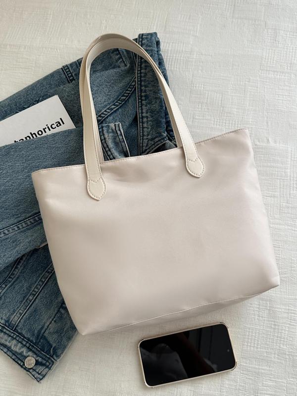 Solid Color Tote Bag, Fashionable Casual Shoulder Bag for Women & Girls, Simple All-match Bag for Daily Life & Work