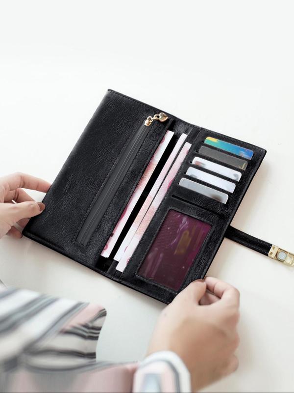 Women's Simple Style Plain Color Casual Long Wallet,  Vintage Trendy Versatile Wallet, Fashionable Wallet for Daily Use