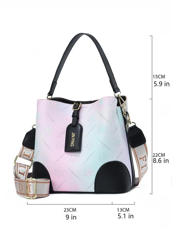 Ombre Letter Pattern Strap Patched Design Buckle Handbags for Women, Summer Trendy Shoulder Luxury Designer Pu Leather Crossbody Bag, Everyday Bag Back To School, Work Bag Unique Everyday Designer Bags