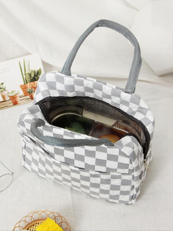 Plaid Pattern Lunch Bag, Portable Insulated Lunch Bag, Waterproof Lunch Box Bag with Zipper for Women & Men, Casual Trendy Versatile High-quality Daily Commuting Bag