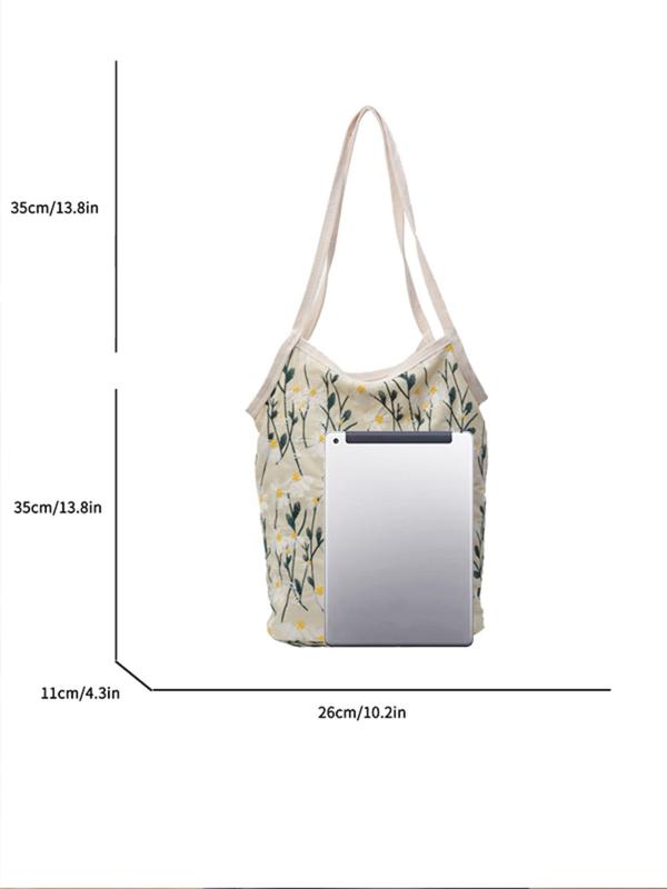 Women's Floral Embroidery Shoulder Bag, Large Capacity Shopping Bag for Daily Used, Casual Trendy Shoulder Bag, Girl Fashionable Bag