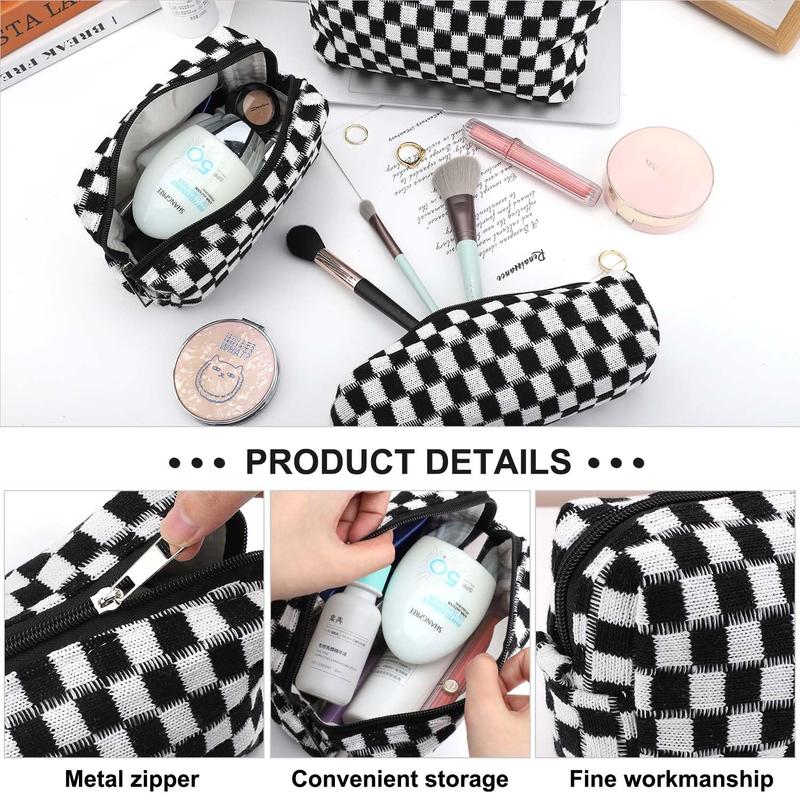 Makeup Bag 3 Pieces Large Capacity Checkered Cosmetic Bag Canvas Travel Toiletry Bag Organizer Cute Makeup Bag Pouch Storage Bag for Women