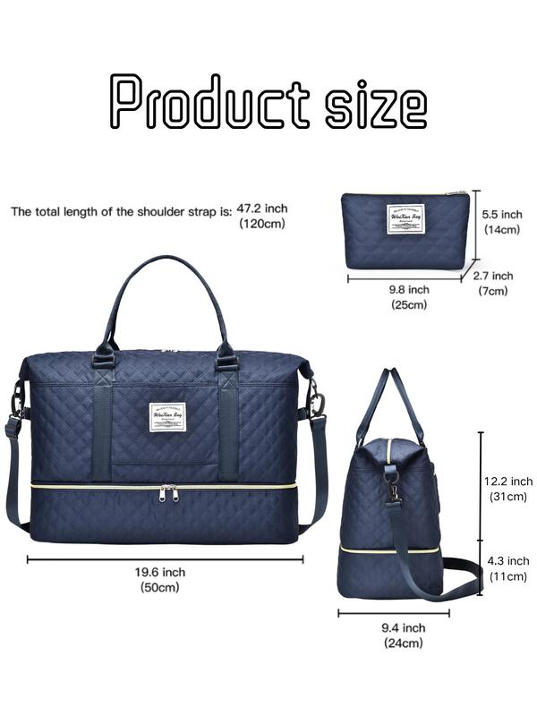 Summer 2024 Plain Quilted Oxford Cloth Tote Bag Shoulder Bag with Bag Charm, Large Travel Bags with Adjustable Shoulder Strap, Sports Fitness Bag, Travel Essentials, Travel Accessories 2024, Fall Outfits, Fall Freshness, Luxury Designer bag