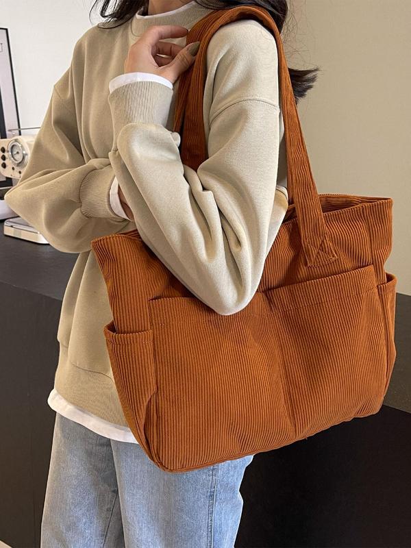 Women's Solid Color Tote Bag, Fashionable Large Capacity Shoulder Bag for Daily Commute, Casual Trendy Versatile High-quality Daily Commuting Bag