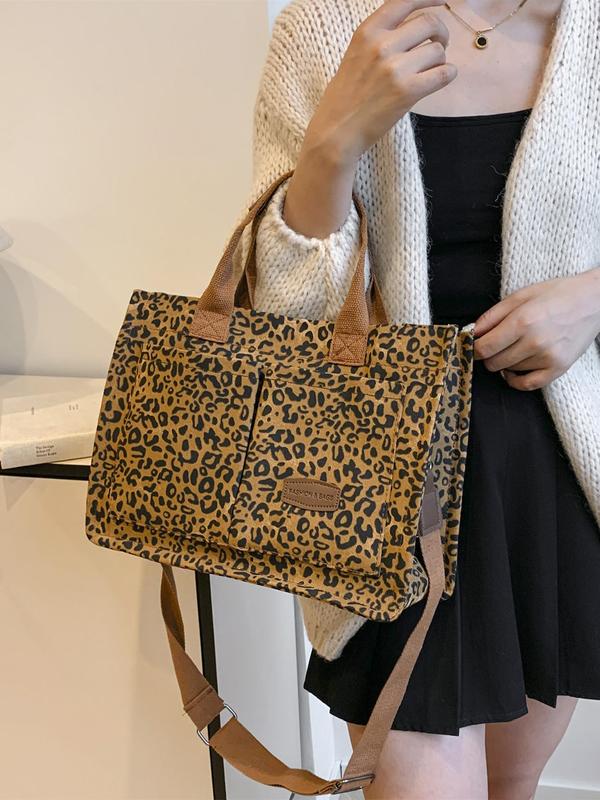 Women's Fashion Leopard Pattern Tote Bag & Clutch Bag, Casual Versatile Shoulder Bag & Clutch Bag, Trendy All-match Bag Set for Daily Use