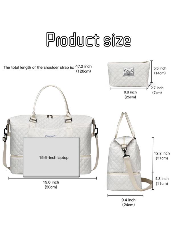 Summer 2024 Plain Quilted Oxford Cloth Tote Bag Shoulder Bag with Bag Charm, Large Travel Bags with Adjustable Shoulder Strap, Sports Fitness Bag, Travel Essentials, Travel Accessories 2024, Fall Outfits, Fall Freshness, Luxury Designer bag