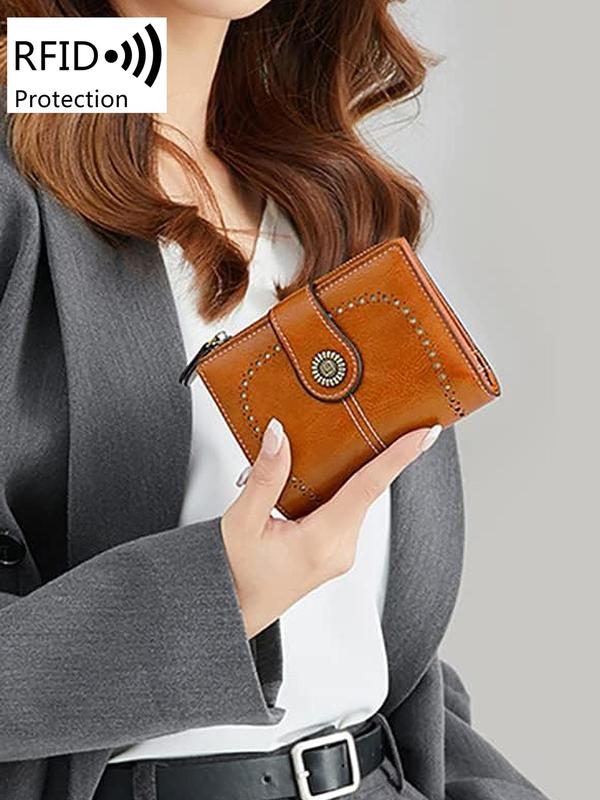 Women's Elegant Plain Color Short Wallet, 2024 New Style Fashionable PU Leather Coin Purse, Multi-functional Card Holder, Perfect Daily Use Souvenir