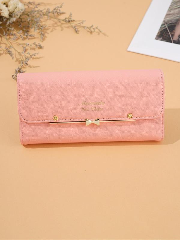 Women's Letter Pattern Bow Buckle Long Wallet,  Multi-card Slot Pu Leather Long Wallet, Fashionable Purse for Daily Used