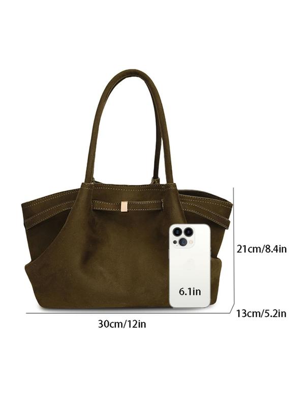 Women's Solid Color Suede Tote Bag, Fashionable Large Capacity Shoulder Bag for Daily Life, Casual Trendy Versatile Commuting Bag for Women & Girls