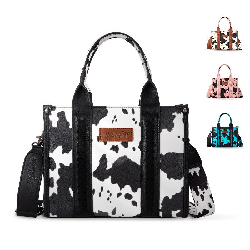 Wrangler -- Concealed Carry Moo Moo Cow Print Tote Handbag - Large Capacity Tote with Zipper for Phones, Cosmetics, Keys, Purses