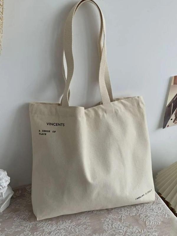 Women's Canvas Letter Pattern Large Capacity Tote Bag, Fashion Casual Shoulder Bag For Outdoor, Minimalist Shopper Bag