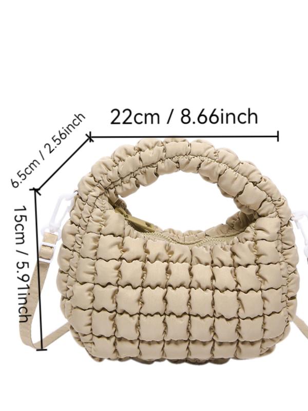 Women's Solid Color Puffer Quilted Nylon Crossbody Bag, Cute Shoulder Strap Cloud Puff Shoulder Bag, Suitable for Daily Use, Casual, Trendy and Versatile High-quality Daily Commuter Bag