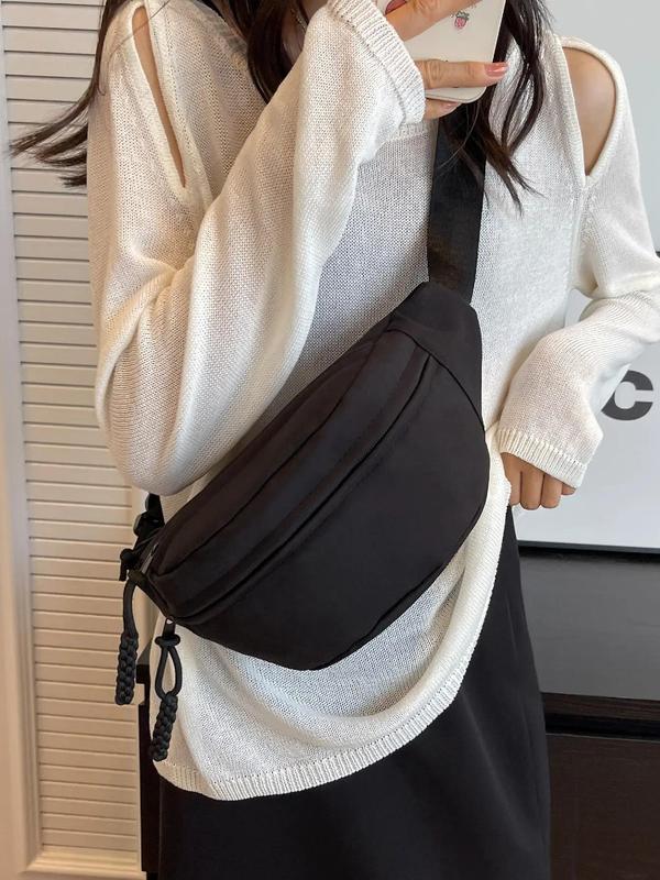 Women's Simple Solid Color Fanny Pack, Casual Versatile Zipper Chest Bag, Fashionable Sling Bag for Outdoor Use