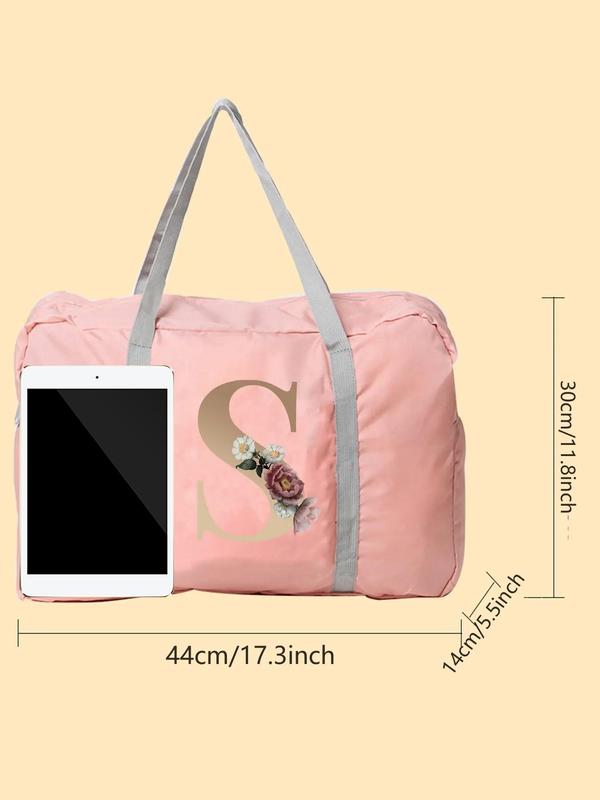 Simple Floral & Letter Pattern Travel Bag, Fall Outfits, Fall Freshness, Large Capacity Lightweight Zipper Travel Bag, Durable Weekend Camp Trips Moving Clothing Storage Gym Bag