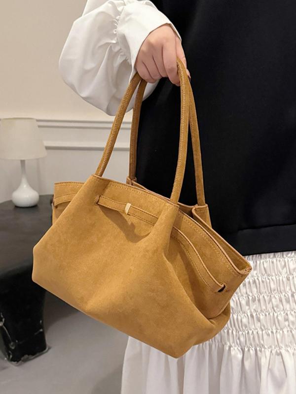 Women's Solid Color Suede Tote Bag, Fashionable Large Capacity Shoulder Bag for Daily Life, Casual Trendy Versatile Commuting Bag for Women & Girls