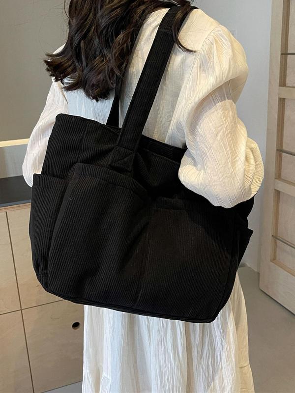 Women's Solid Color Tote Bag, Fashionable Large Capacity Shoulder Bag for Daily Commute, Casual Trendy Versatile High-quality Daily Commuting Bag