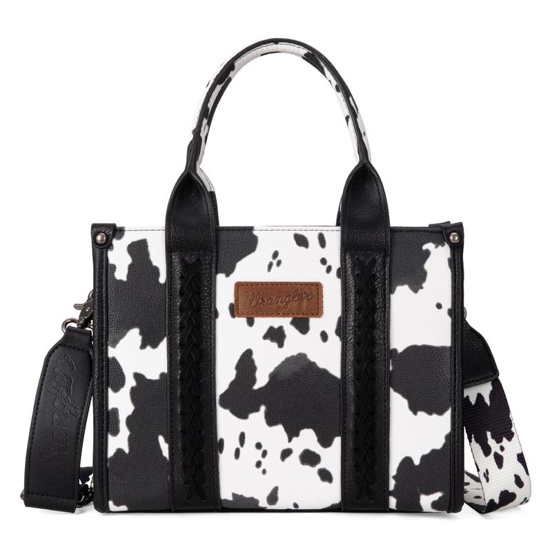 Wrangler -- Concealed Carry Moo Moo Cow Print Tote Handbag - Large Capacity Tote with Zipper for Phones, Cosmetics, Keys, Purses