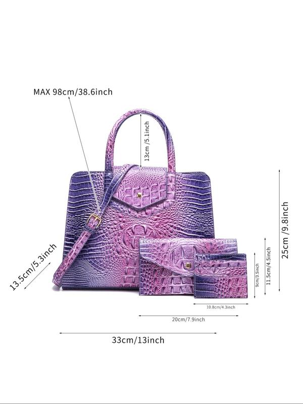 Fashionable Random Crocodile Pattern Bag Set, Large Capacity Shoulder Bag & Clutch Bag & Wallet, Casual Trendy Versatile High-quality Daily Commuting Bag Set, Girl Fashionable Shopping Bag